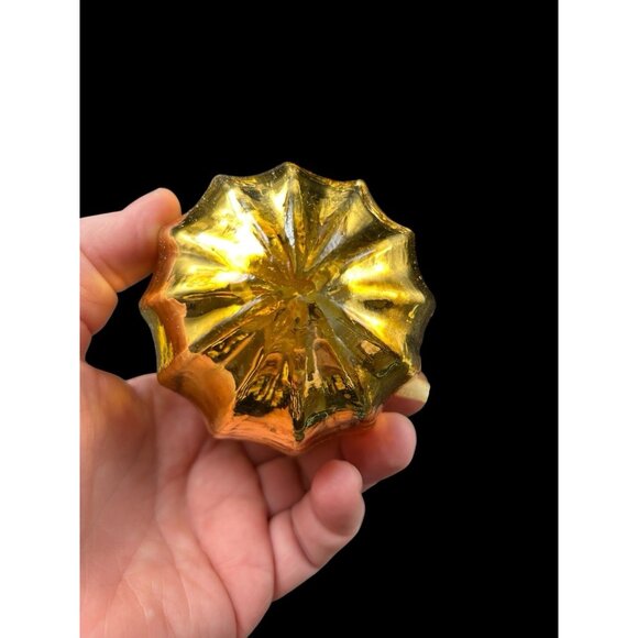 Vintage KUGEL Style Gold Round Ribbed Glass Christmas Ornament 3" Set of 3 - Picture 3 of 6